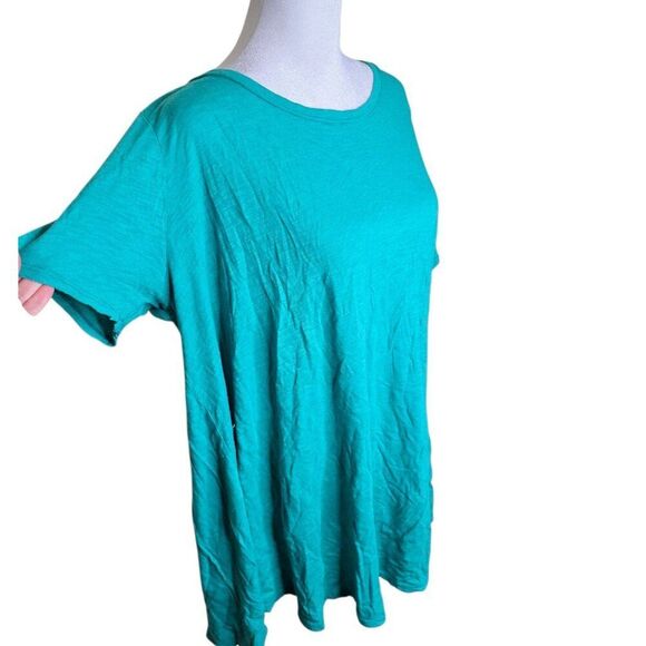 T LA Short Sleeved Open Back Long Swing Top Womens Size XL Teal Blue - Picture 2 of 11